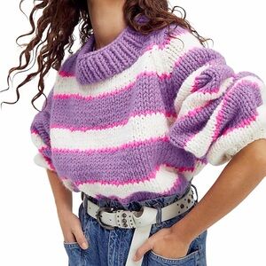 Striped Sweater - Lavender, Pink, and White